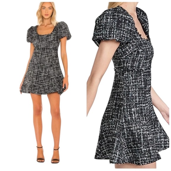 Likely Alessandra Puff Sleeve Tweed Fit & Flare Dress Black Size 14 - Picture 12 of 13